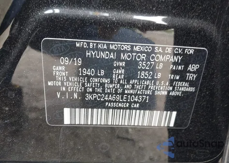 2020 Hyundai Accent Se from USA, damaged, VIN 3KPC24A69LE104371